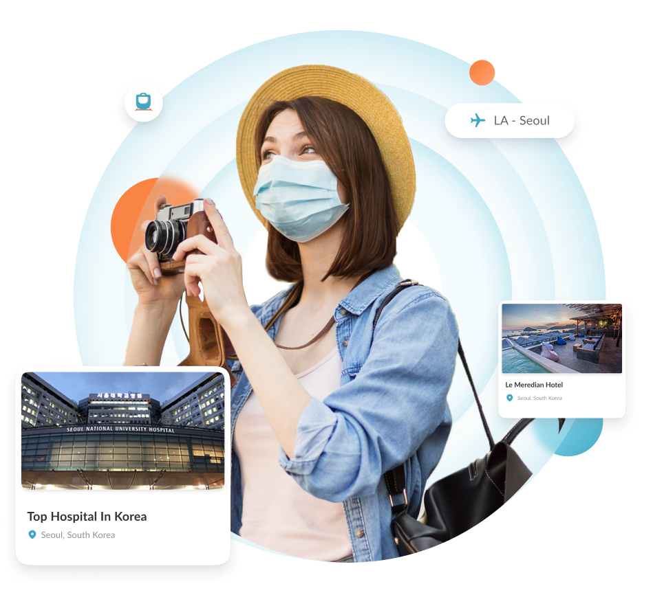 Woman with camera planning medical travel